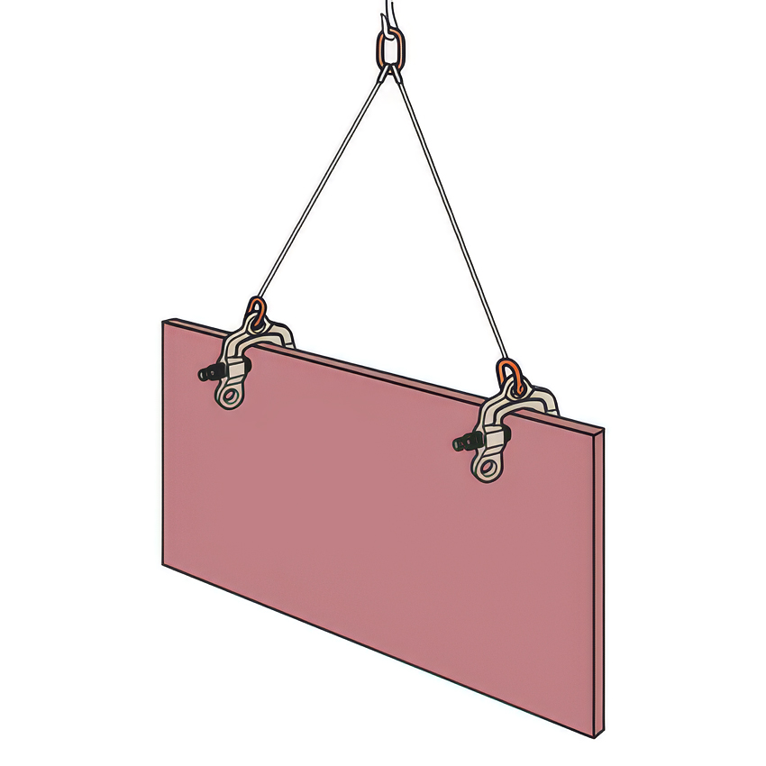 Løft av stålplate med to Skruklype SWC-S og 2-parts sling