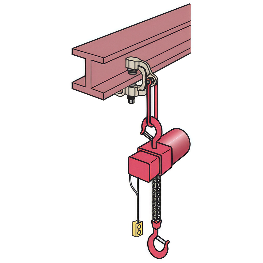Skruklype SWC-S brukt som oppheng av talje i stålbjelke